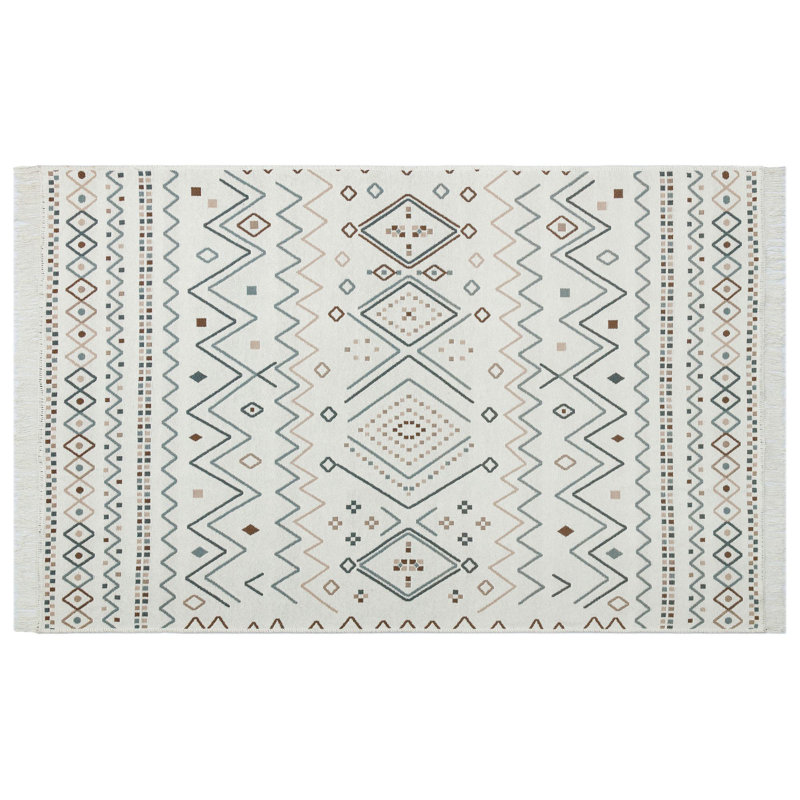 Premium Machine Washable Area Rug, 100% Cotton, 47.2 x 70.9 inches | Flat Weave, 0.2 inches Thick, 1100 g/m² | Stylish Beige, Blue & Mink | Perfect for Living Room, Bedroom & Dining Areas