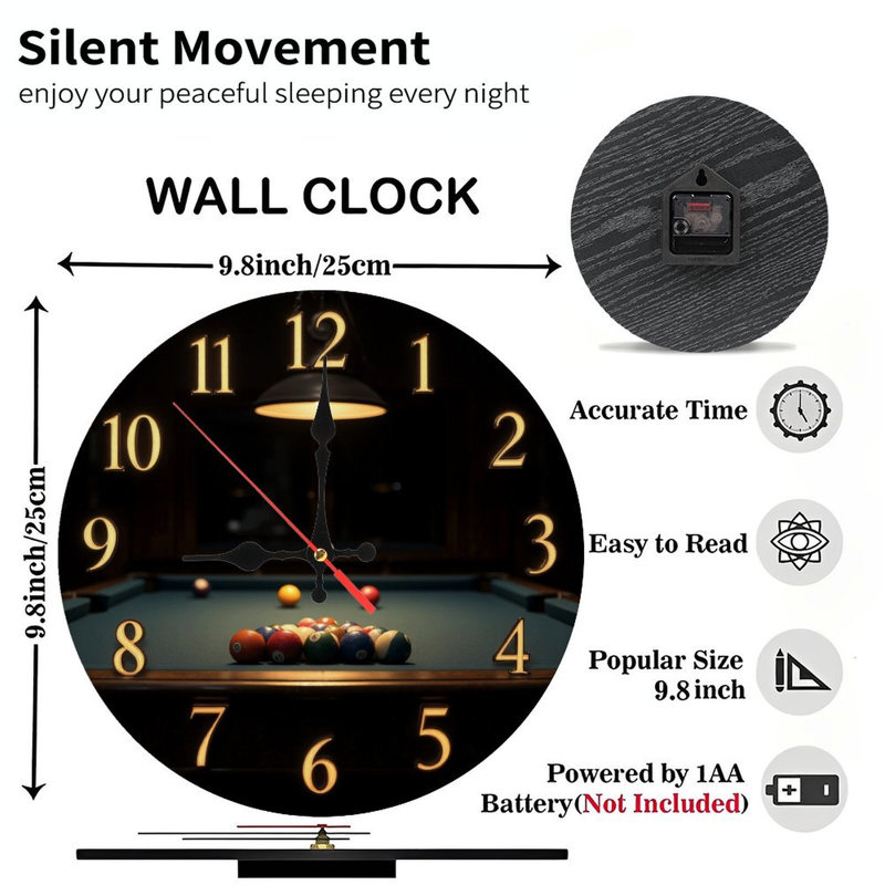 Classic Billiard Game Clock Lamp Decor