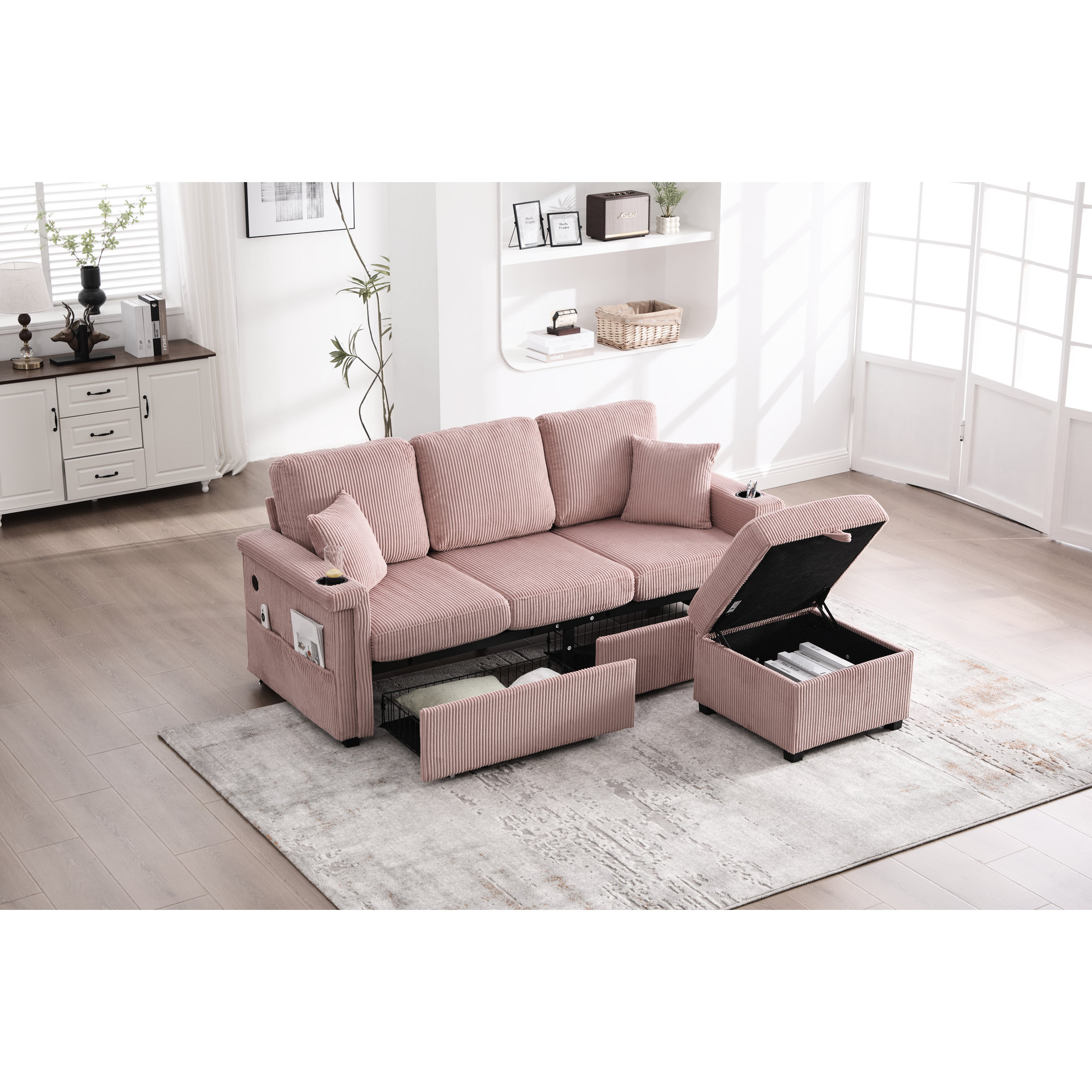 Latitude Run® Convertible Corduroy 4 - Seat L Shaped Sectional With ...