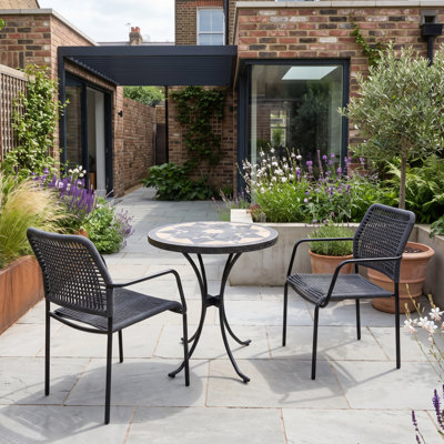 ALMEDINA 60cm Bistro Table with 2 RIVELLA Grey Chairs Set