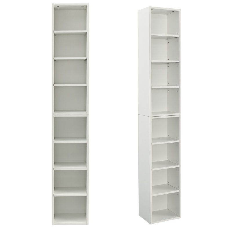 8-Tier Media Tower Rack, CD DVD Slim Storage Cabinet with Adjustable Shelves, Tall Narrow Bookcase Display Bookshelf for Home Office,Multi-functional double-decker bookcase