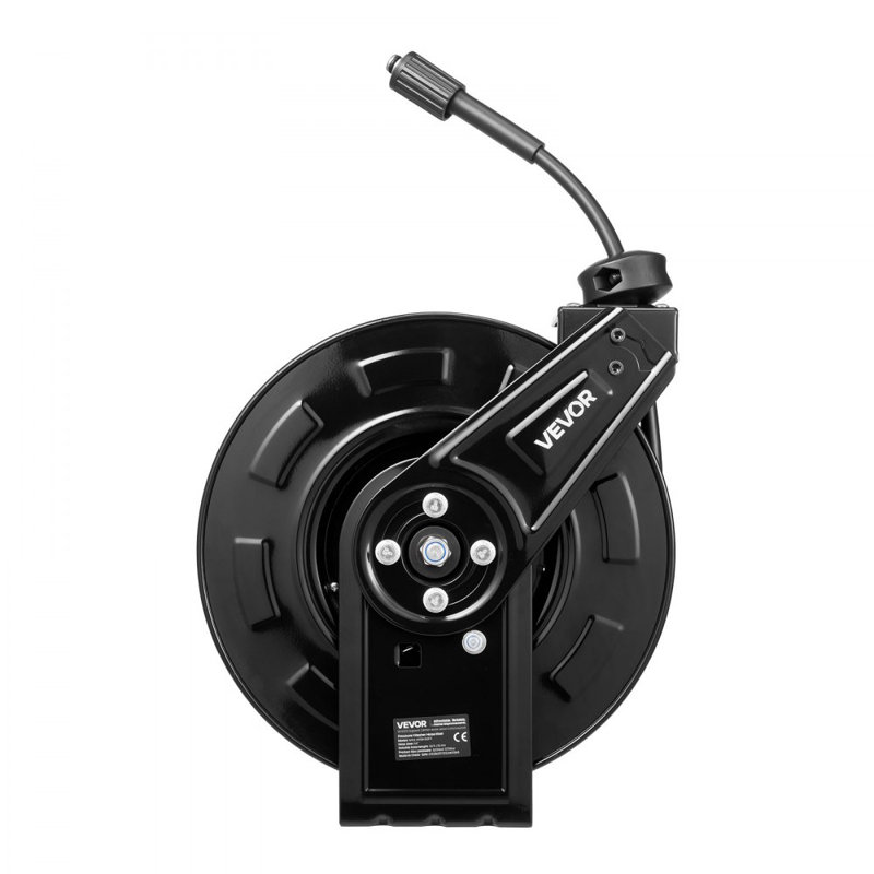 Enrouleur de tuyau pour nettoyeur haute pression, 18 m x 6,35 mm, rétractable, en acier robuste, pression maximale de 4000 PSI, enroulement automatique, fixation murale ou au sol, idéal pour le lavage de voiture, le jardinage et le nettoyage des sols.