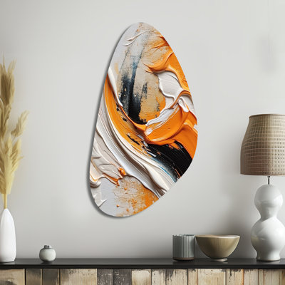 Orange and Black Mystic Spirals IV - Abstract Spirals Asymmetrical Metal Wall Art, Modern Unique Shape Metal Art Print
