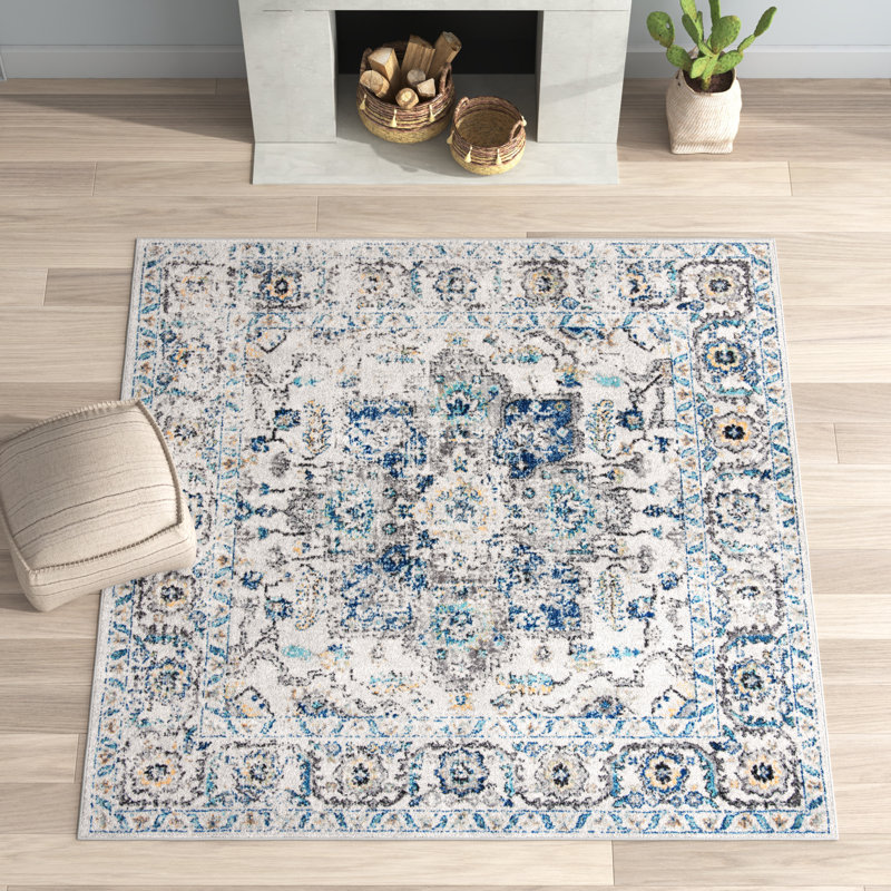 Christa Oriental Gray/Ivory Area Rug, Square 8'