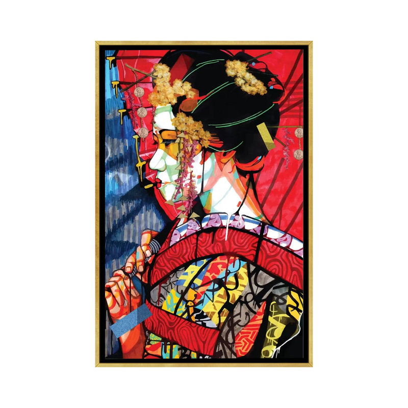 American Geisha - impression d'art graphique, H 26 po x l 18 po x 1,5 po, Toile encadrée d'or, Pas de tapis