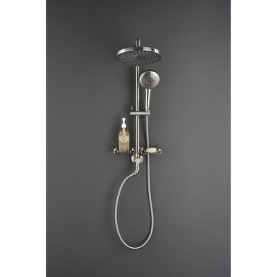 Brushed Nickel Shower Fusion With 10" Rain Showerhead, 4 Hand Shower, Adjustable Slide Joint And Soap Holder In Attachment Screw