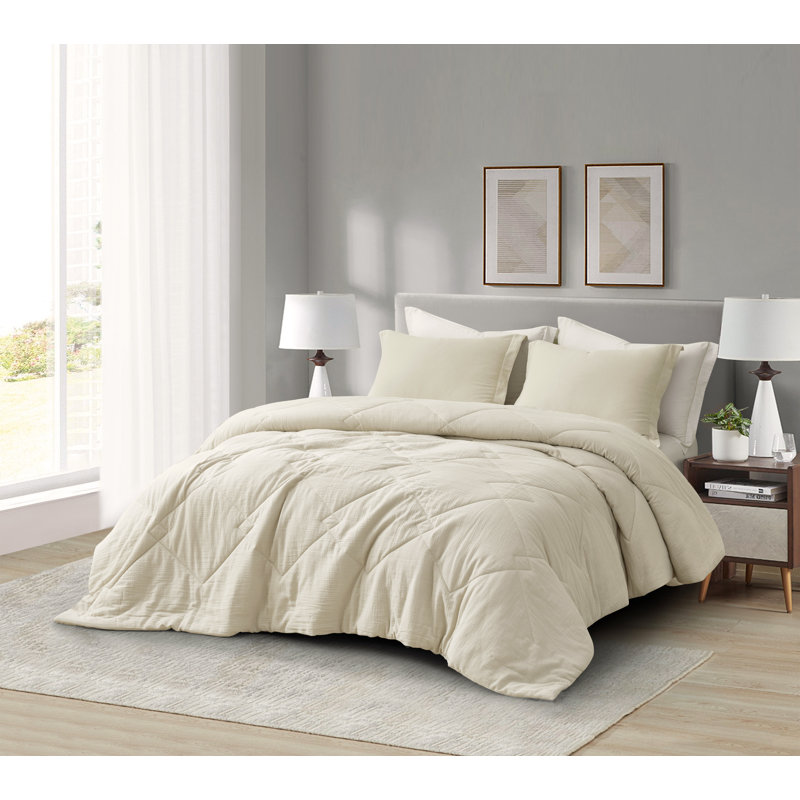 Skye Cotton Gauze Thin Comforter Set, Oversized King Comforter + 2 King Shams, Natural