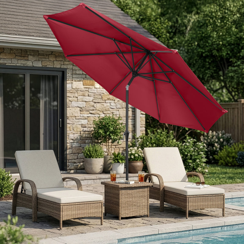 Parasol de patio à inclinaison automatique l 10 pi Kelton , Vin rouge