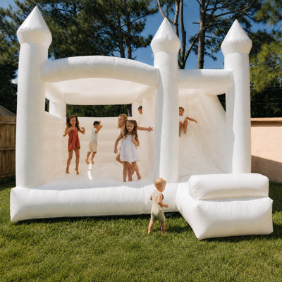 15' x 13' Commercial-Grade PVC White Bounce House with Slide and Air Blower for Parties