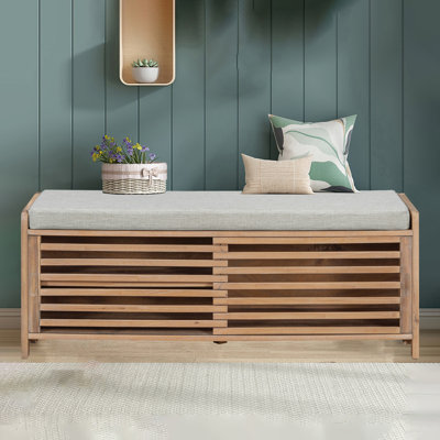 43" Wide Shoe Storage Bench With Cushion Entryway Bench