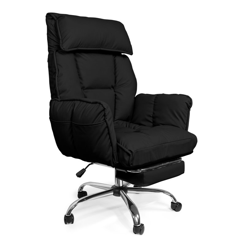 Wide Seat Leather Executive Chair,Flip Armrests for Pets & Cross Legged Sitting, Executive Ergonomic Computer Chair with Foot Rest