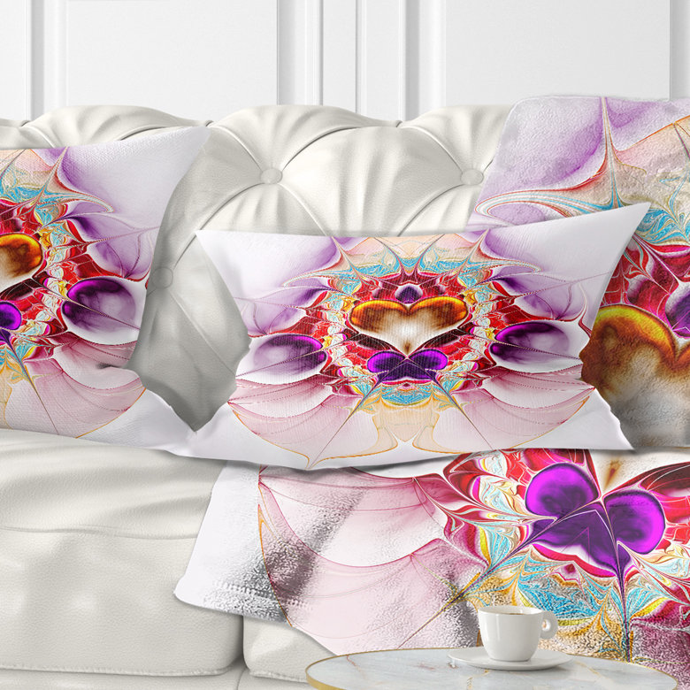 Grand coussin abstrait abstrait symétrique, 12 po x 20 po, Rose / Mauve / Or, Rectangulaire