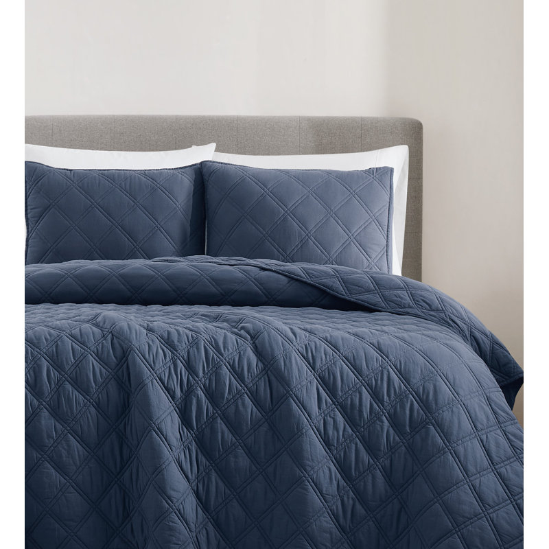 Brooklyn Loom Diamond Washed Cotton Quilt Set, Natural, Queen Quilt  + 2 Shams