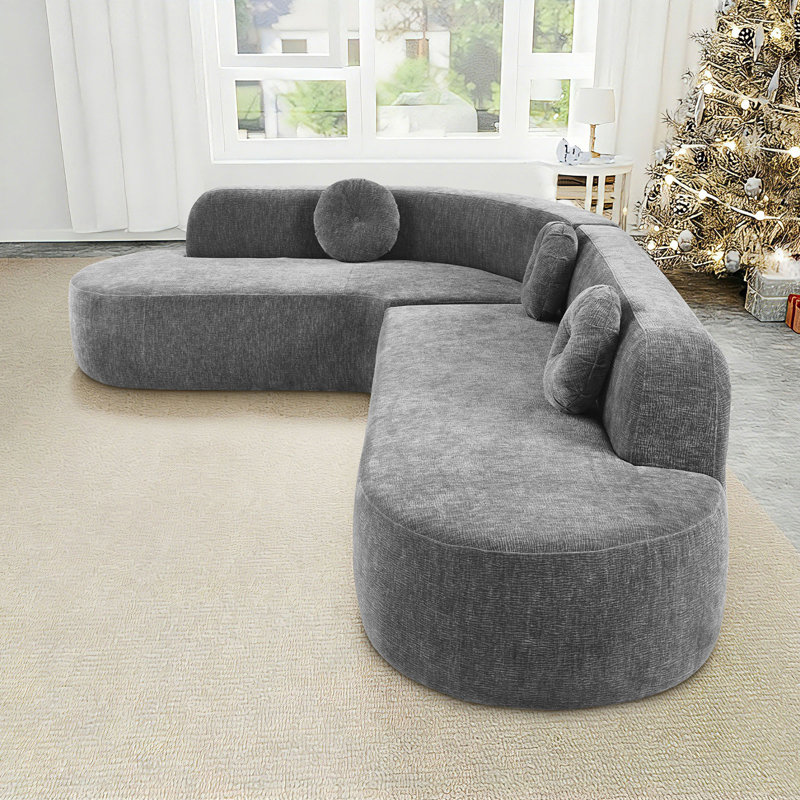 Boneless 122" Large Chenille Curved Sectional, Beige Chenille
