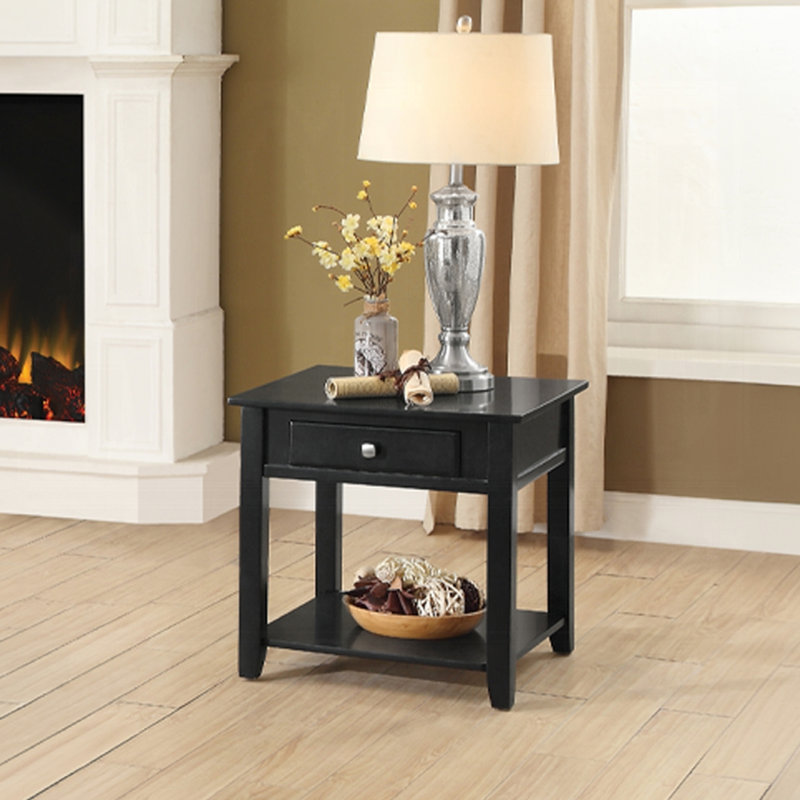 Table de bout carrée noire 22 po avec construction - Home Rustic Flair