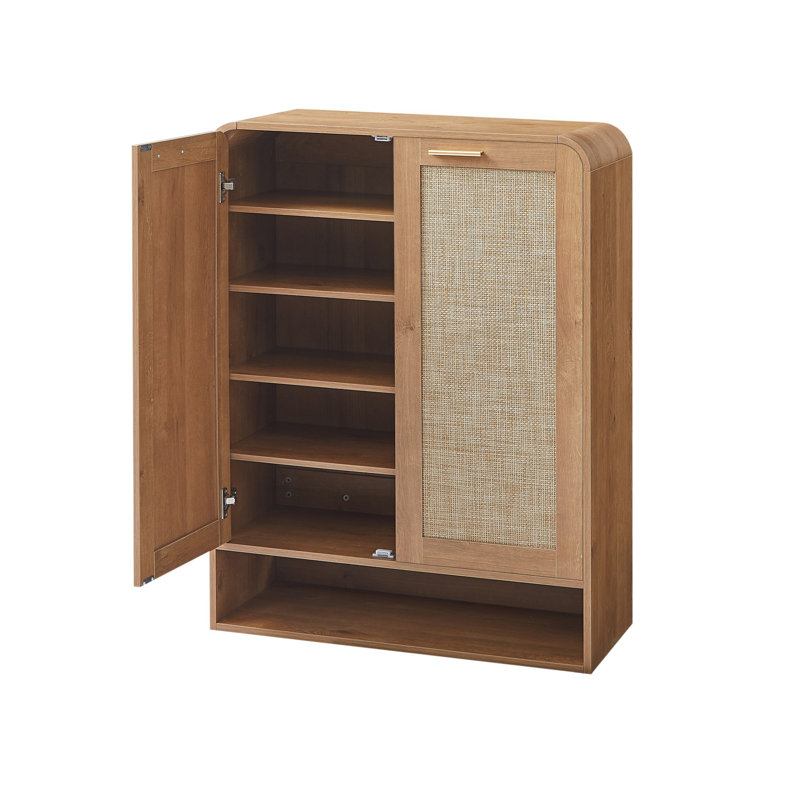 Rattan Shoe Cabinet with Doors, Caramel