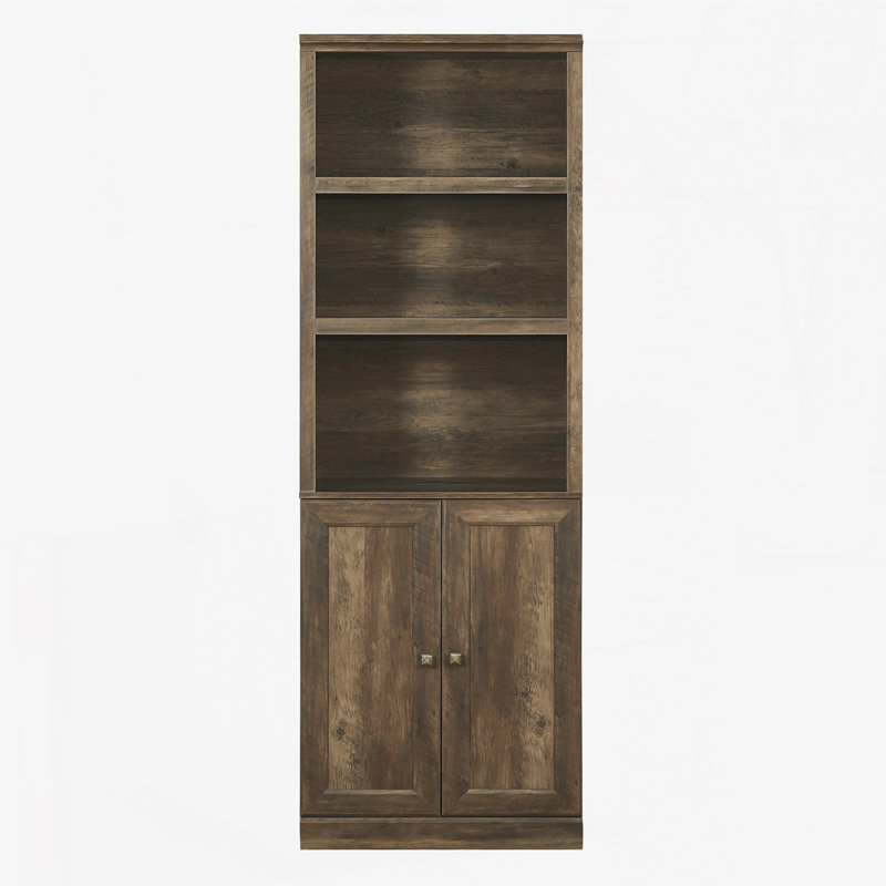 Bibliothèque polyvalente en bois avec port USB et tablettes ouvertes pour le rangement et la présentation organisés, Brun