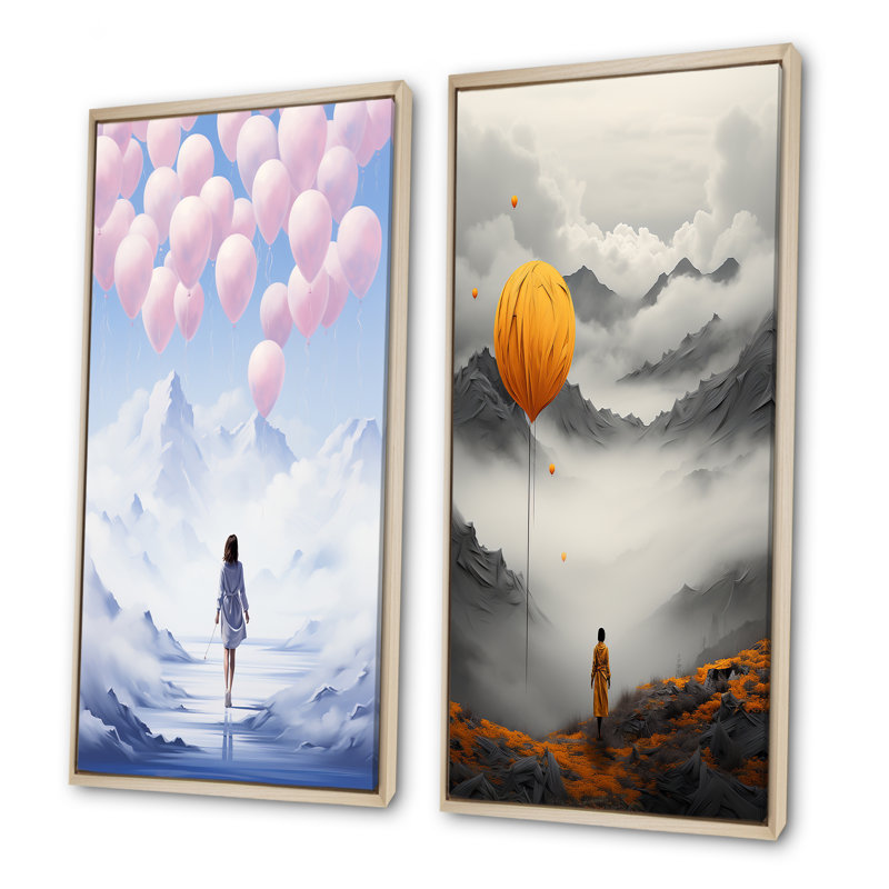 «Sky Is The Limit Woman Motivation IV» - ensemble de salon mural Motivation Wall Art, Encadrement brun, H 40 po x l 41 po