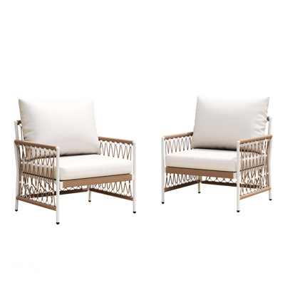 De 2 chaises longues d'extérieur bohémiennes avec structure en acier thermolaqué et corde tissée à la main. Coussins imperméables pour une longue détente. , Confortable, facile à entretenir. 27,24 po de largeur, 26,71 de profondeur, 26,81 po