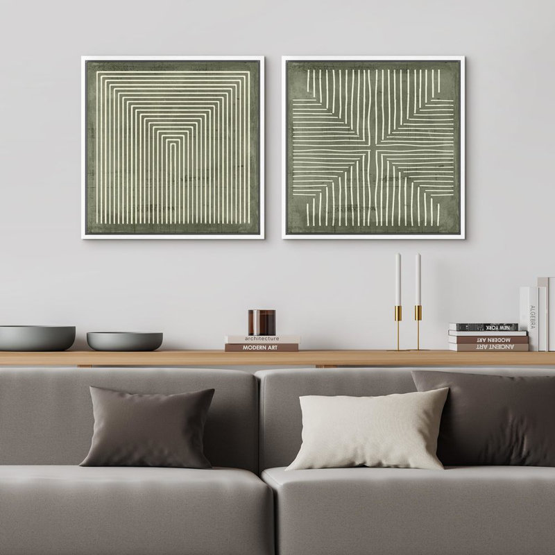 Motif géométrique de lignes murales, œuvre d'art abstraite minimaliste neutre, reproduction d'art sur toile encadrée, 2 pièces
