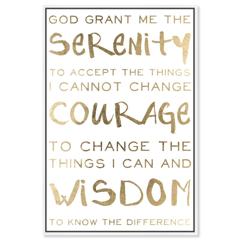 Serenity " Serenity Prayer And Courage Motivation ", White Framed, 37" H x 25" W