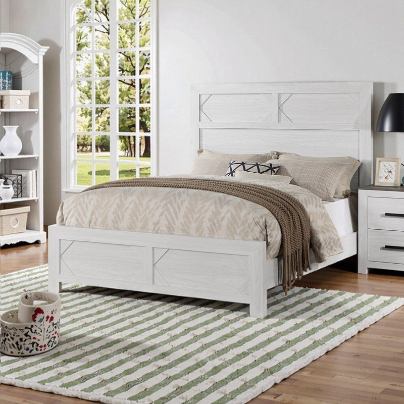 Structure de lit de style campagne moderne blanc uni avec tête de lit haute L 85 po x l 63 po