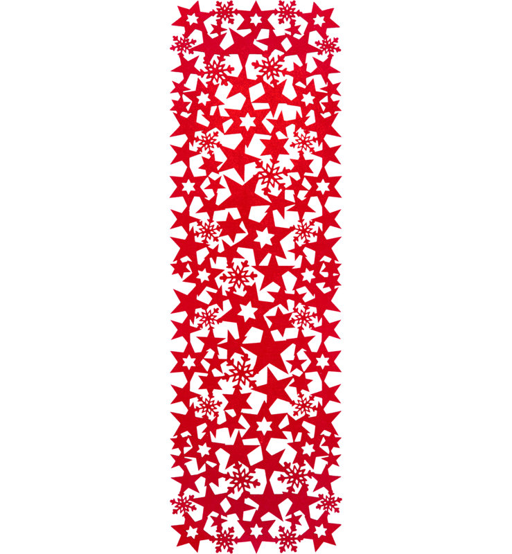 Rectangular Felt Table Runner with Openwork Star and Snowflake Design, Red