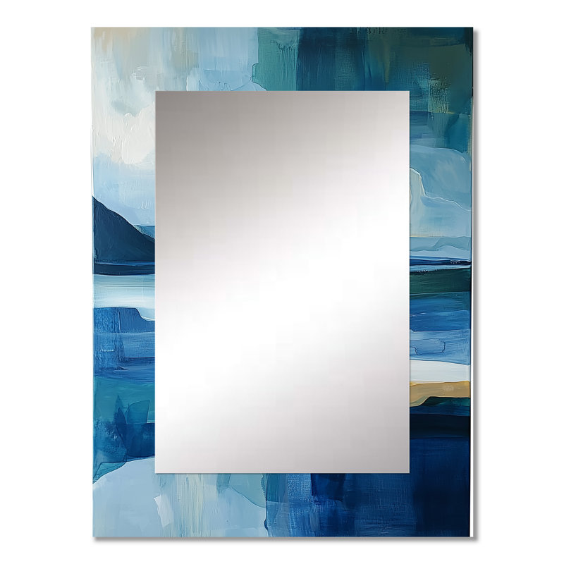 Blue Ethereal Coastal Horizon III - Landscapes Large Wall Mirror, Blue Decorative Mirror, Printed Metal Art, 32" x 24"