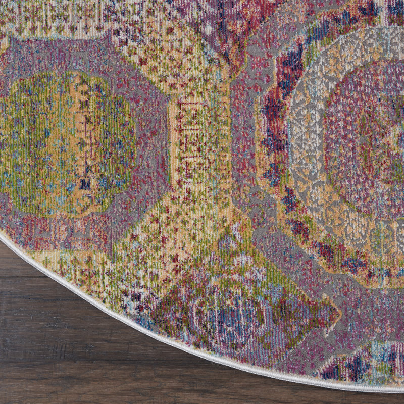 Bungalow Rose Geometric Indoor Rug, Round 4'