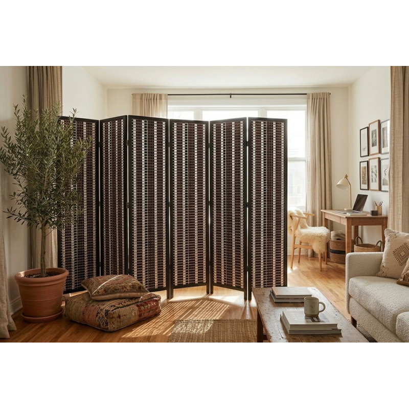 Paravent en bois massif Akridge, Noir, 6