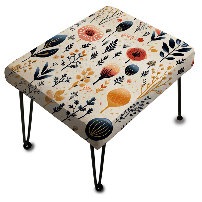 «Love In The Wild», corail et beige fleur I - Repose-pieds rectangulaire floral