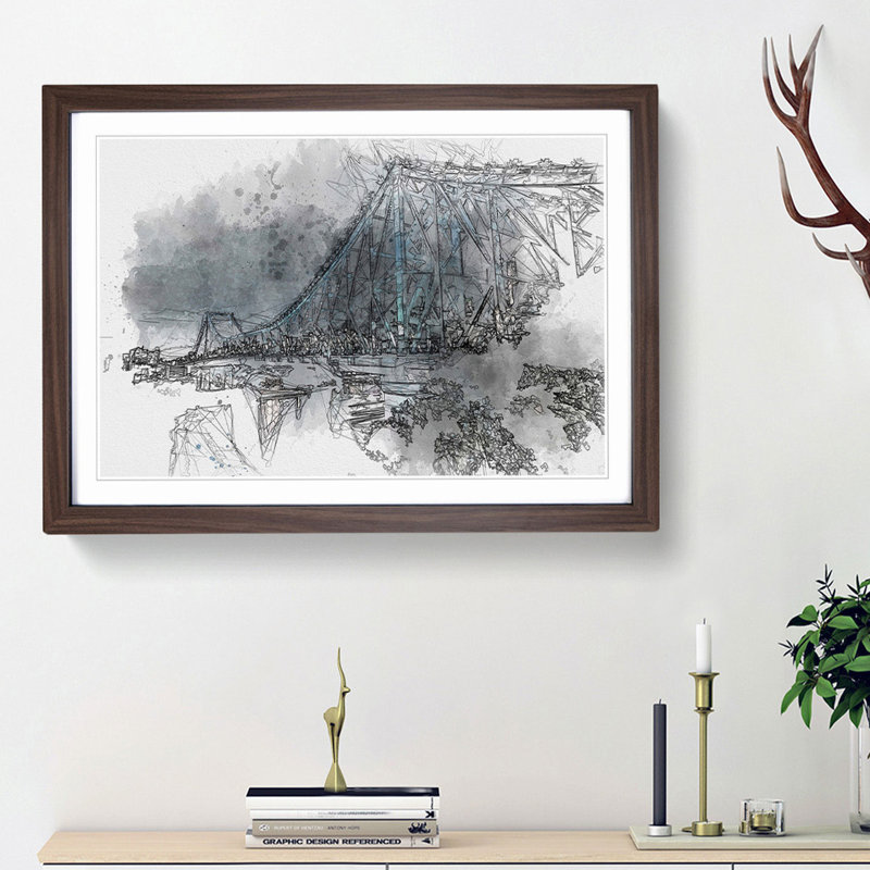 Story Bridge in Brisbane Australia in Abstract - Framed Print, 48cm H x 65cm W x 2cm D, Walnut Framed
