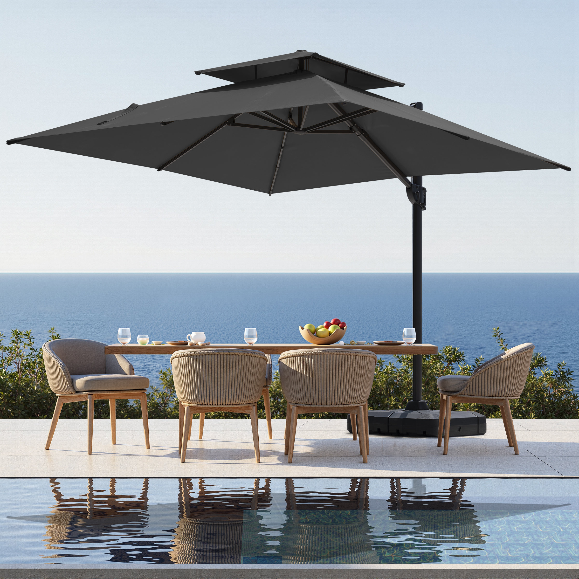 Arlmont & Co. 116'' X 116'' Square Cantilever Umbrella With Weight Base & Reviews | Wayfair — Black