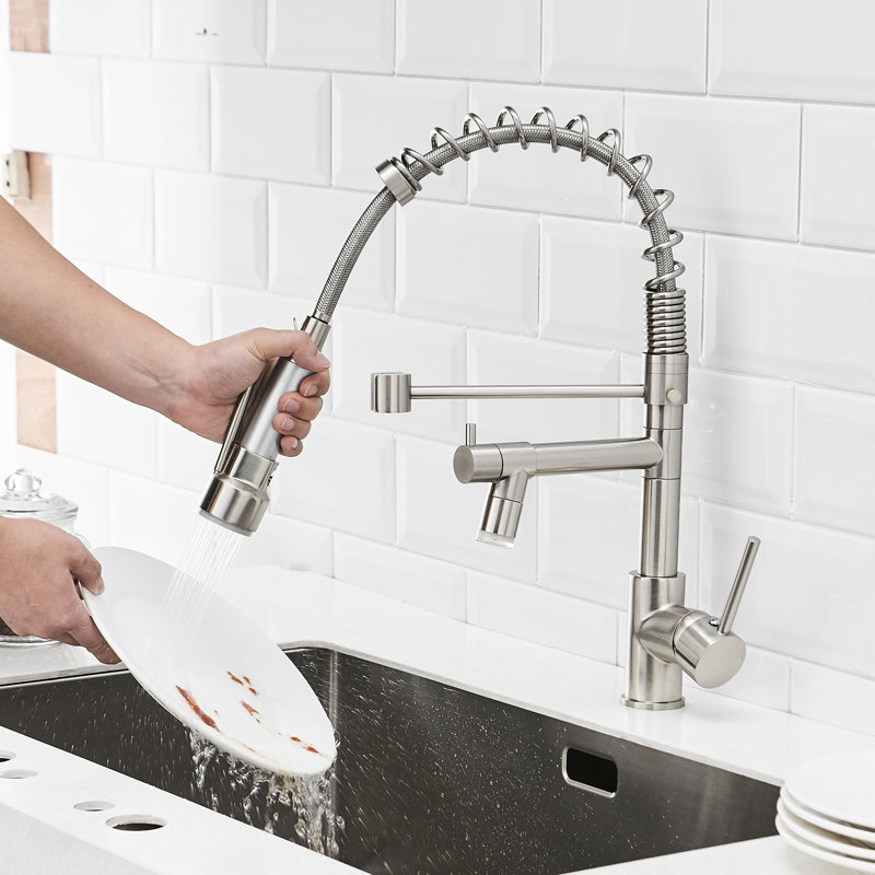Modern Brushed Nickel Led Kitchen Faucet, Pull Down , Single Handle, 360 Degree Rotating Spout, Dual Stylish Finish, Lever Rotating, Options