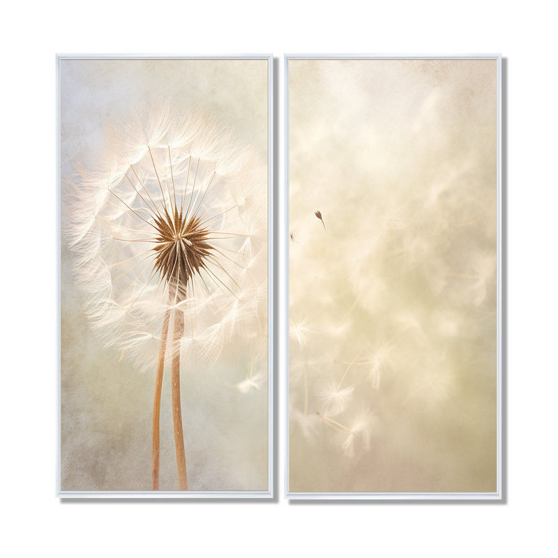 Ensemble de 2 décorations murales blanches White Dandelion Romantic Impression IV, H 20 po x l 24 po, White
