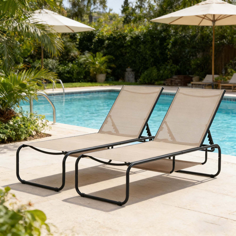 Outdoor 67" Metal Chaise Lounge(Set Of 2), Brown