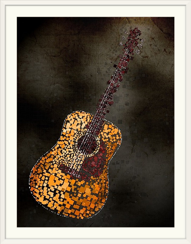 «Abstract Squares Guitare» par Francy, impression, l 44 po x P 35 po x H 1 po, Cadre blanc