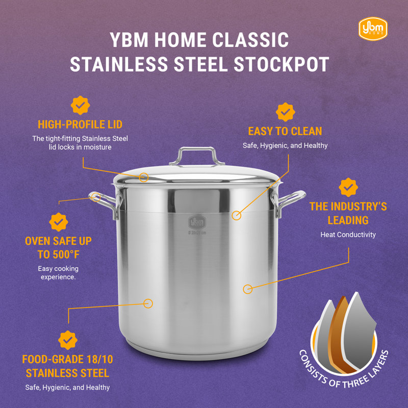 16 Quart Stainless Steel Stock Pot with Lid