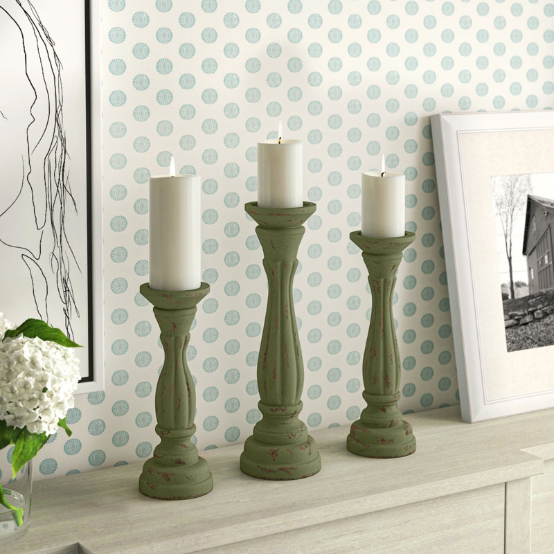 Ensemble de trois porte-bougies de table 15 po, Vert