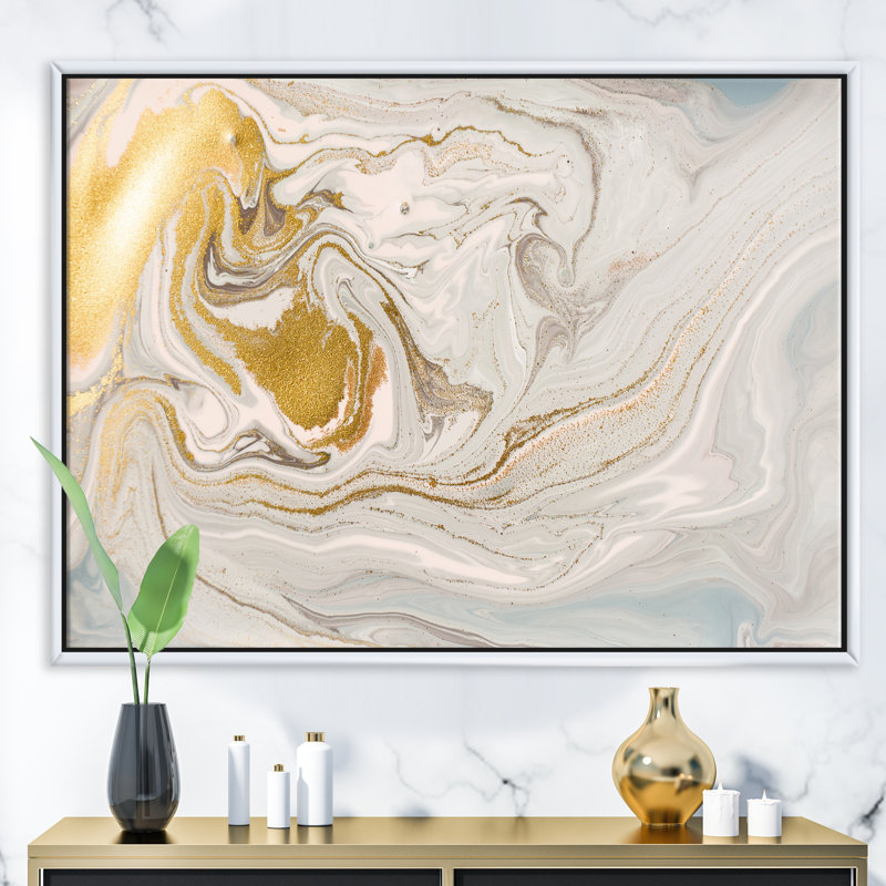 Pastel and Gold Glitter Marble - Reproduction d'art sur toile encadrée, H 24 po x l 36 po, Blanc