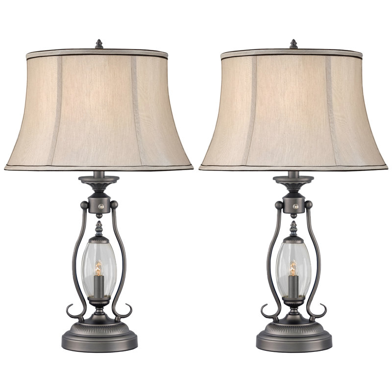 Revere Gunmetal Table 27" Gunmetal with Blue or Clear Glass Fount Table Lamp, Clear