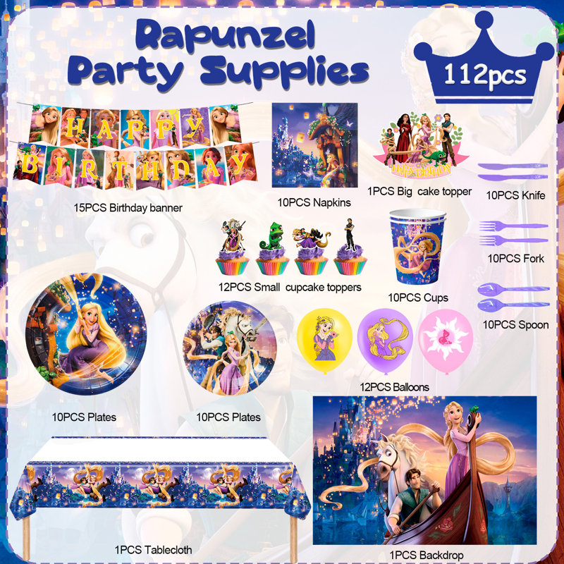 Rapunzel Birthday Decorations,112pcs Rapunzel Party Decorations