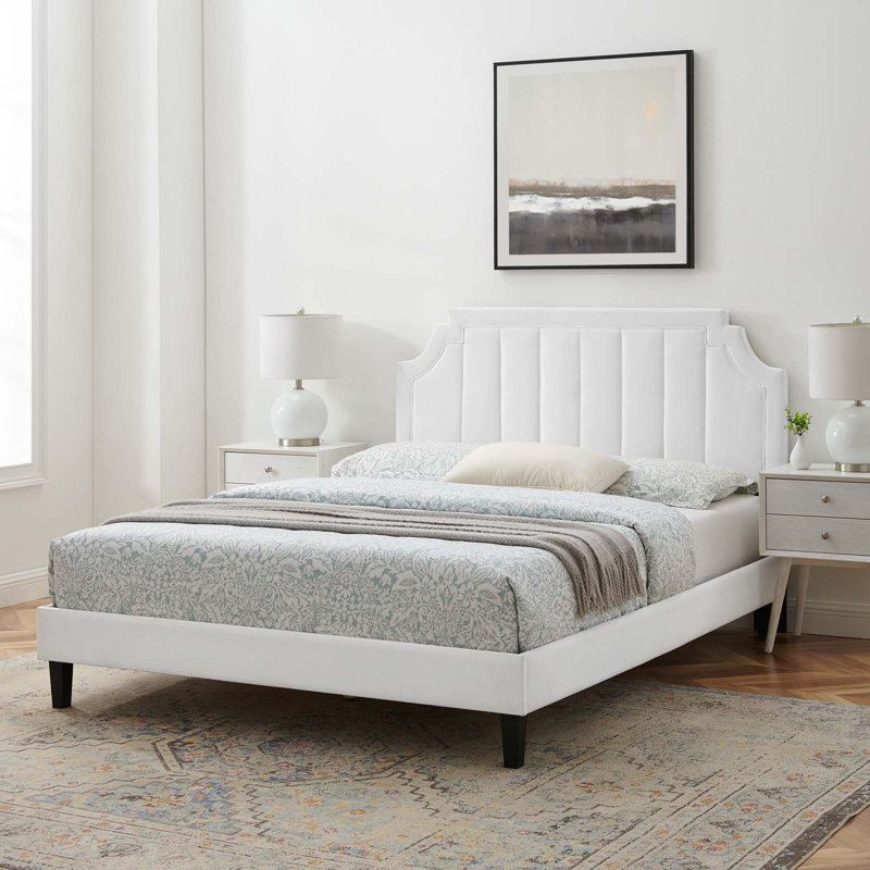 Sienna Performance Velvet Platform Bed, White, King