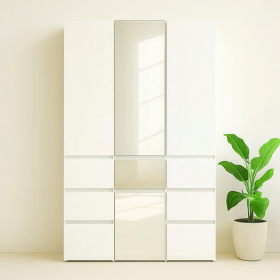 Elise Modular Wood Closet System With Mirror In White