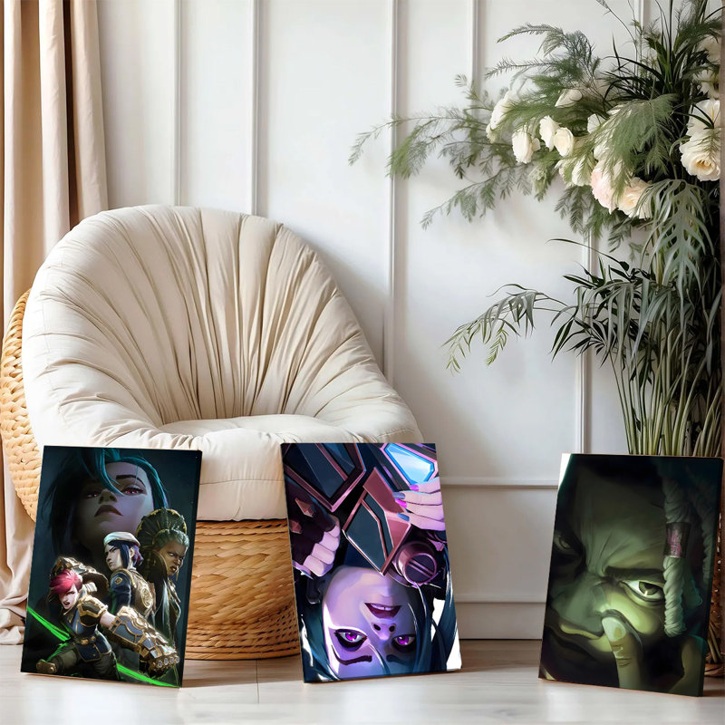 3PCS Wall Arts Posters Framed, Arcane League of Legends Canvas Wall Art Collection - Jinx Vi Caitlyn Jayce Silco Character Prints for Gaming Room Decor Modern Fantasy Artwork Home Decorations Posters for Gamers and Fans