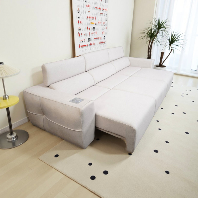 Siège inclinable électrique à 3 places avec stéréo, recharge sans fil et poche latérale. Profondeur personnalisable, modes de contrôle doubles, éclairage d'ambiance. Parfait pour faire la sieste dans le cinéma maison