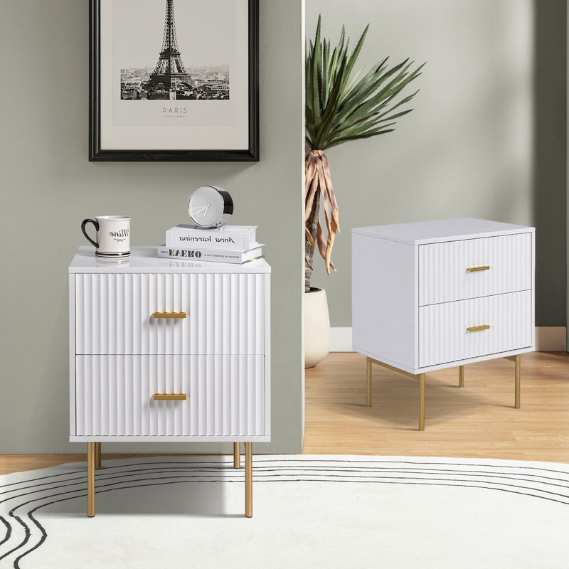 Table de bout moderne à 2 tiroirs avec station de charge l 20 po Baran (ensemble de 2), Blanc