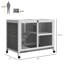 Cage à lapin compacte avec roues transportables - Imperméable, roues intérieures grises, bureau et table d'appoint. Bois imperméable pour 1 ou 2 lapins nains. 36 po x 21 po x 28,75 po. Mouvement simple