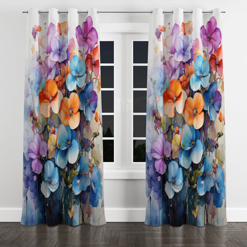 Serana Joyful Floral Abstraction I - Rideau occultant avec œillets - 1 panneau, l 52" x L 95", Œillets argentés