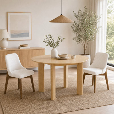 42" Round Dining Table Set with 2 Upholstered Dining Chairs 3-Piece 4-Leg Modern Dining Set